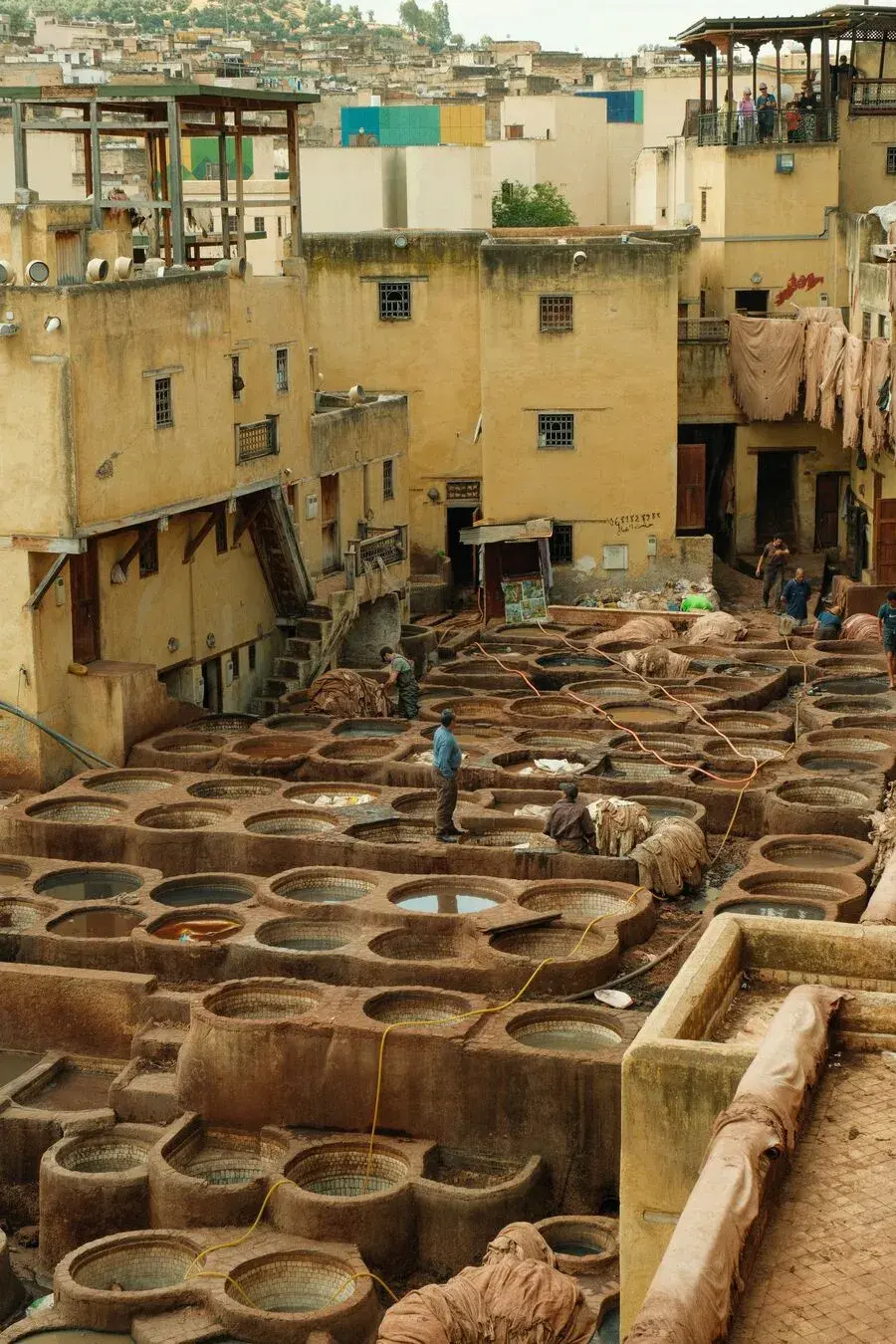 The dye vats of the Fez tannery seen from above